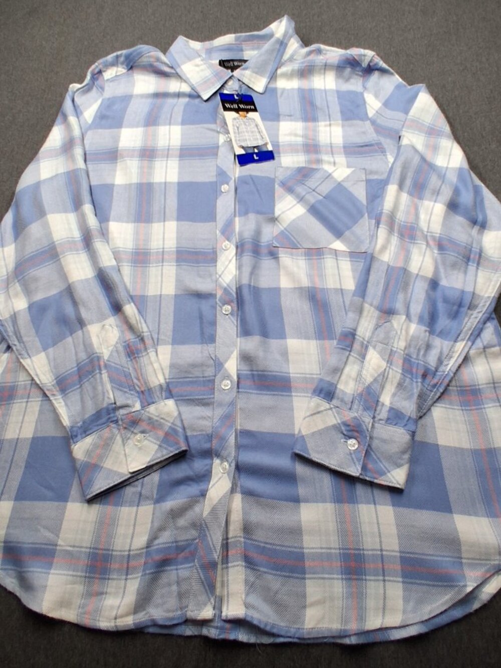 Well worn womens shirt size large pink, white and blue New with tags